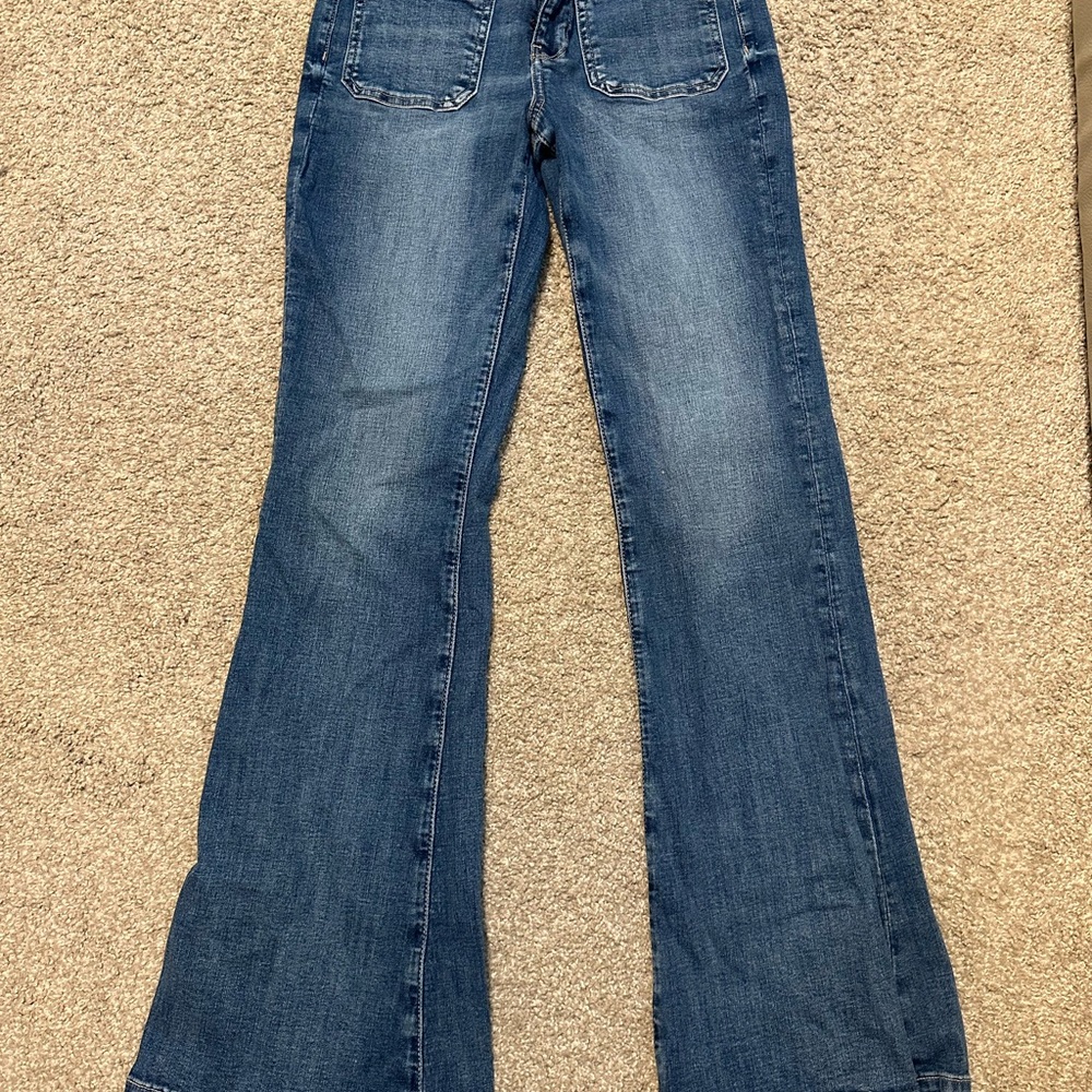 American Eagle Women's Blue Flared Jeans Hi Rise -6 Long